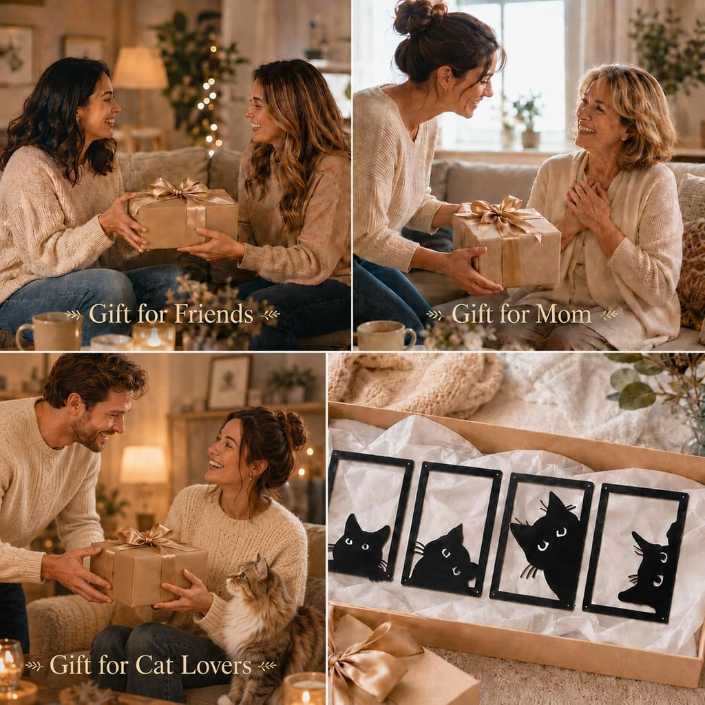 qzmaikoo 4 Pieces Metal Black Cat Wall Art Decor Metal Wall Decor Cat Wall Art for Living Room Bedroom Kitchen Bathroom Black Cat Design Ideal Gift for Cat Lovers,11.81x7.87 inches