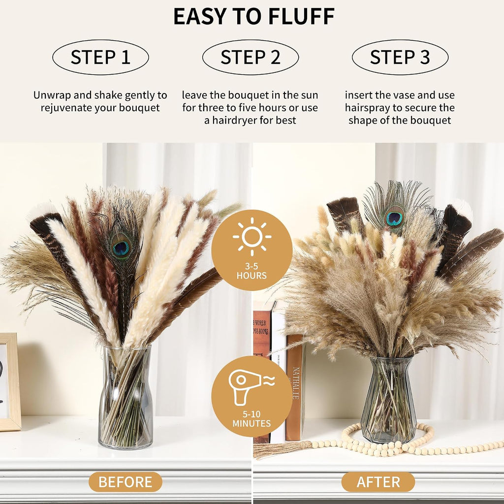 Bpole Dried Pampas Grass 100 Pcs 16-17in Boho Bouquet