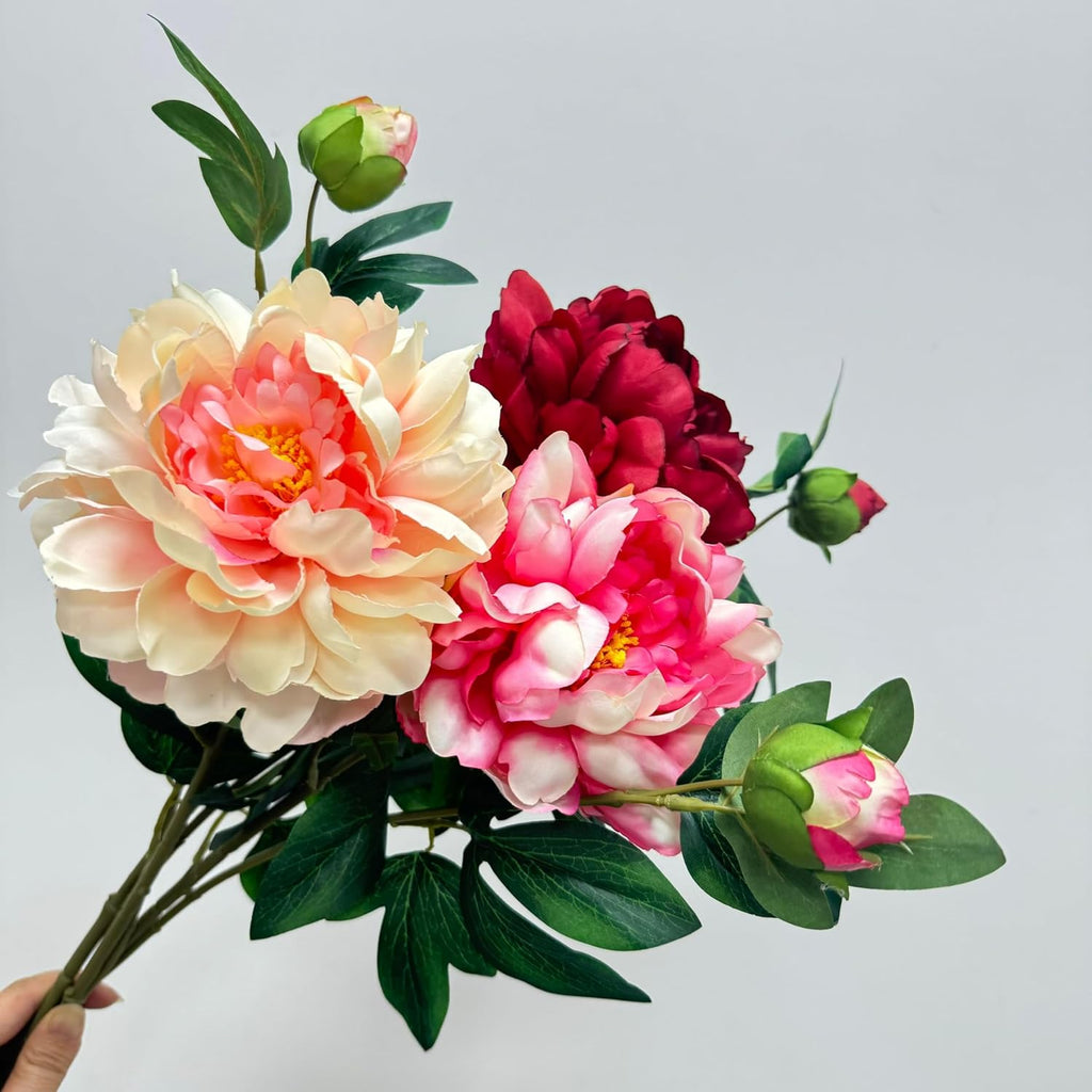 3 Pieces Peonies Artificial Flowers,Silk Flowers with Stems,27"Winter Flowers Artificial for Decoration,Long Stem Artificial Flowers for Tall Vase,Wedding Table Centerpiece Party Decor(Multicolor)