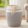 OIAHOMY 105L Laundry Hamper Cotton Rope Large Clothes Hamper White & Grey