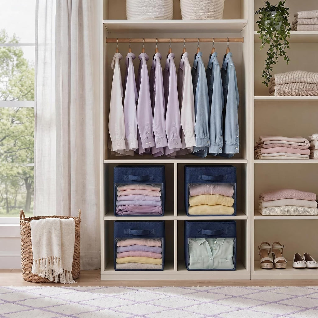 ShellKingdom Storage Bins, Foldable Fabric Storage Cubes with Clear Window