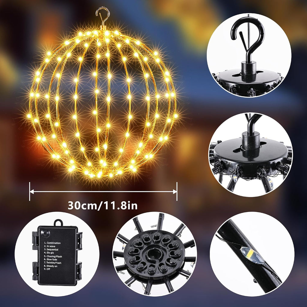 iBaycon 2 Pack Christmas Sphere Lights 11.8 in Battery Operated, Warm White