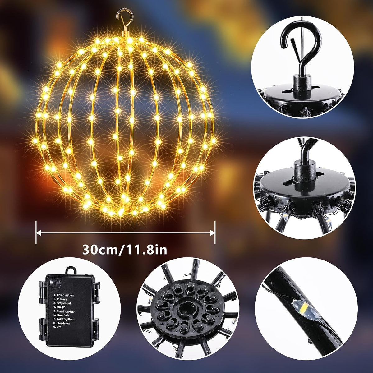 iBaycon 2 Pack Christmas Sphere Lights 11.8 in Battery Operated, Warm White