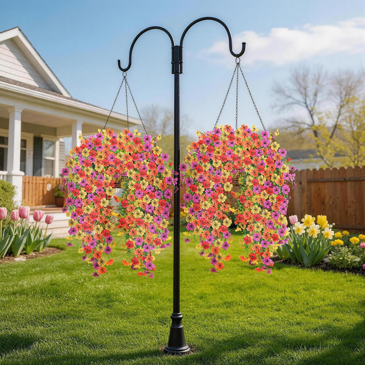 Artificial Hanging Flowers for Outdoors, 6PCS Faux Silk Artificial Flowers for Outdoors, UV Resistant Fake Flowers, No Fade Trailing Greenery, Decor for Home Porch Patio Balcony Garden Yard