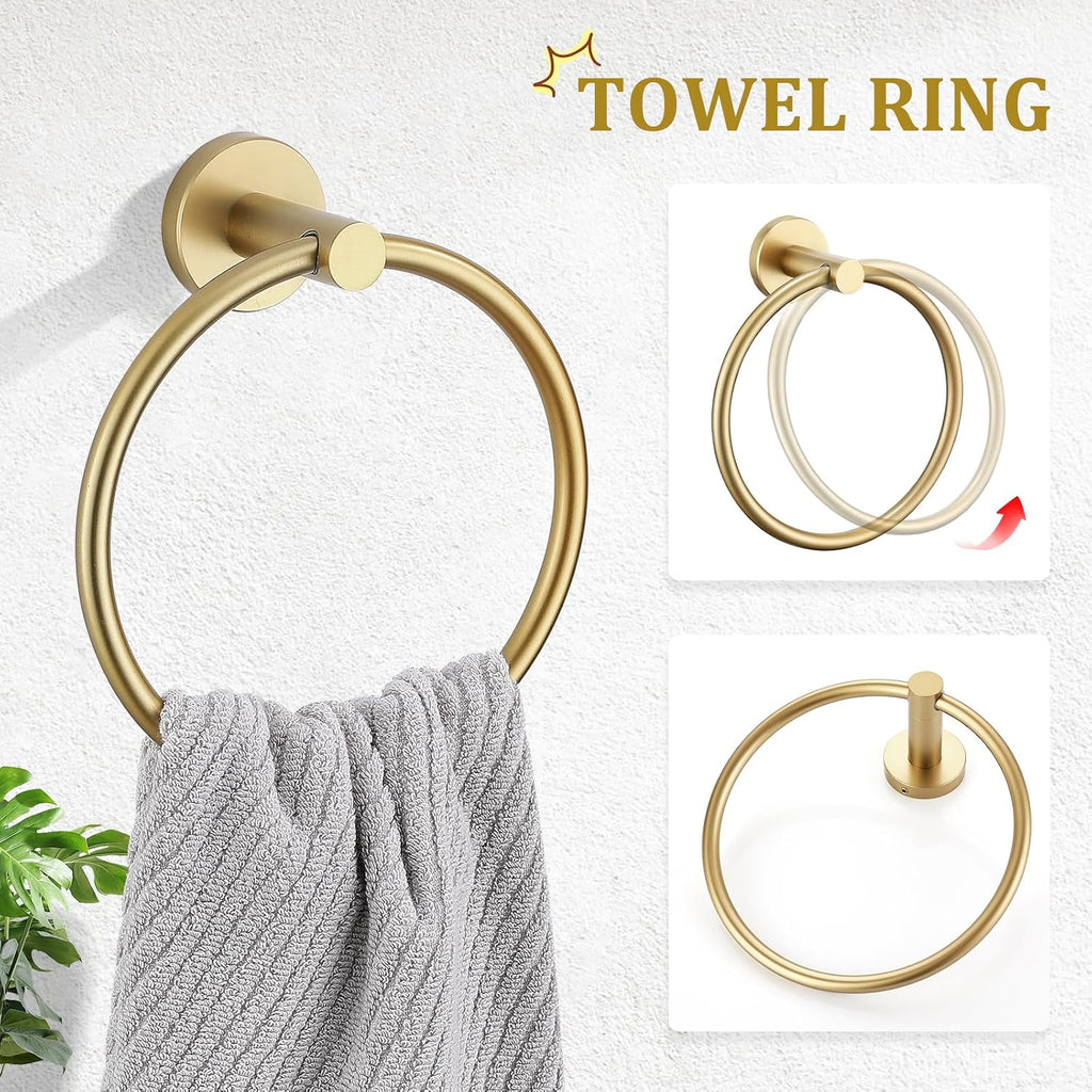 TURS Towel Ring Toilet Paper Holder Towel Hook 4-Pieces Brushed Gold SUS304 Stainless Steel Bathroom Accessories Kit Wall Mounted
