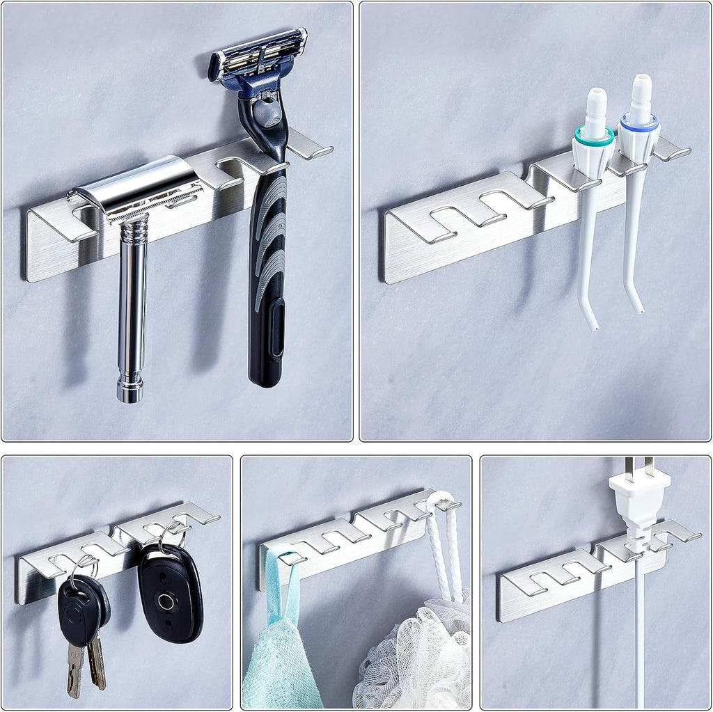 Toothbrush Holder, Electric Toothbrush Head Holder Wall Mounted Non Screw, Metal Toothbrush Holders for Bathroom, Self Adhesive Tooth Brush Holder Toothbrush Organiser (Silver, Medium)