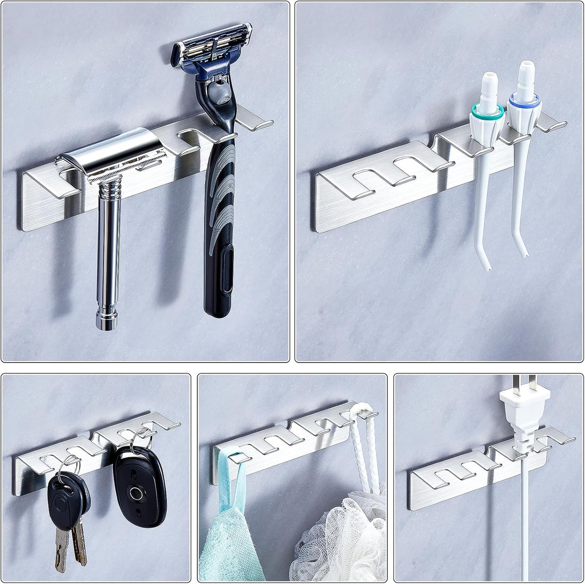 Toothbrush Holder, Electric Toothbrush Head Holder Wall Mounted Non Screw, Metal Toothbrush Holders for Bathroom, Self Adhesive Tooth Brush Holder Toothbrush Organiser (Silver, Medium)