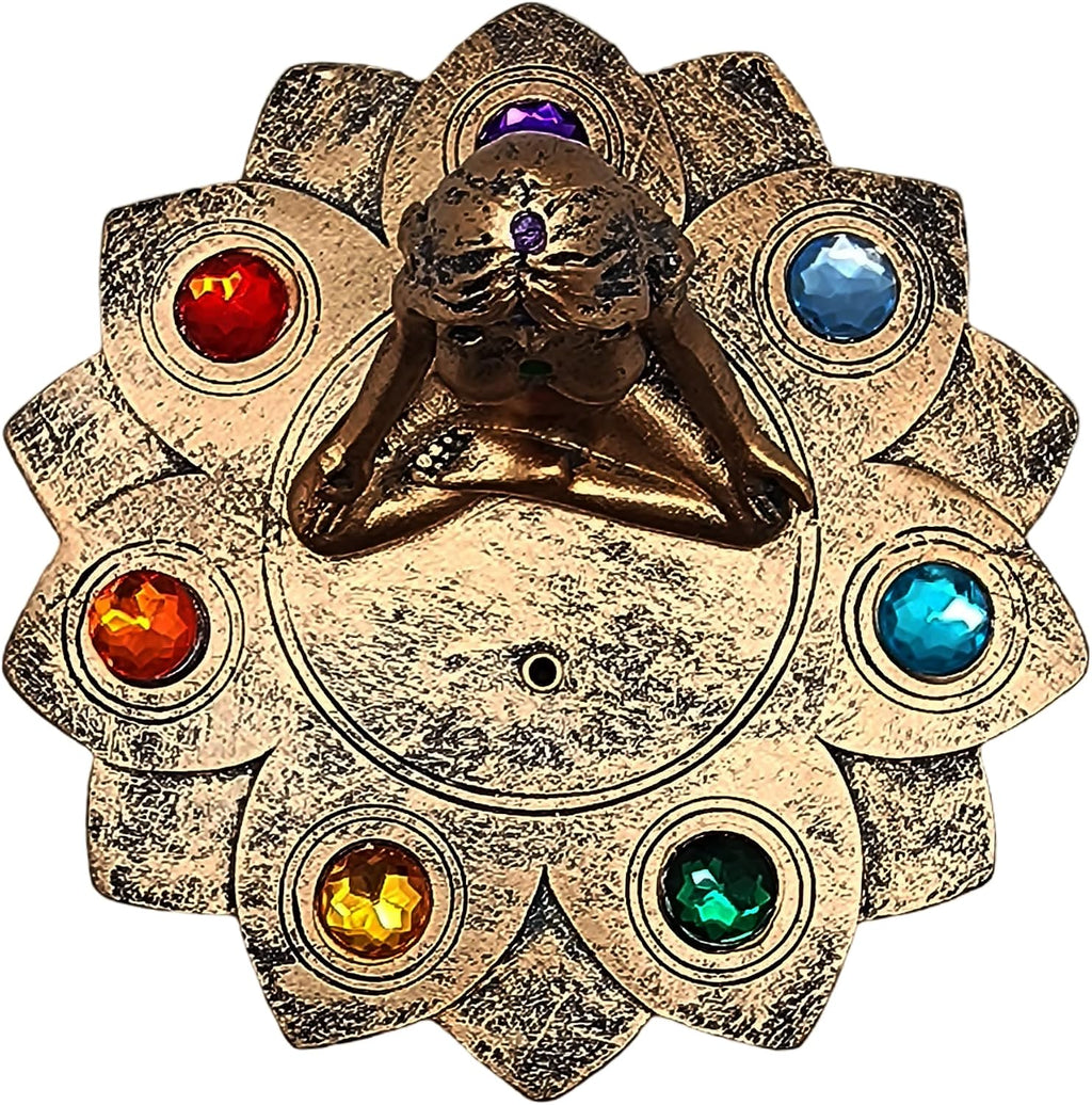 Fantasy Gifts Colored Chakra Stone Incense Burner–Multicolor 4x5 Inch Resin Holder for Meditation, Yoga, Aromatherapy&Spiritual Décor–Chakra Energy Crystal Design for Sticks&Cones, colorful Spiritual.