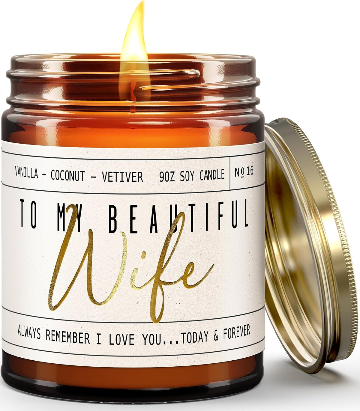 Gift for Anniversary for Women, Valentines Day Gift for Her, Wedding Anniversary for Wife -to My Beautiful Wife Candle, w/Vanilla, Coconut & Vetiver I Valentines I 9oz, 50Hr Burn, USA Made