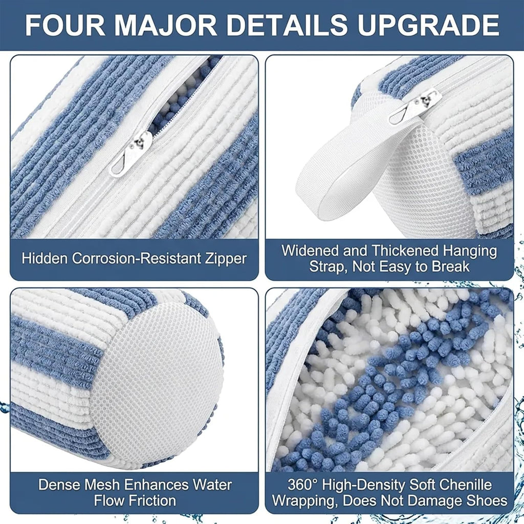 Shoe Washing Machine Bag，2PCS Laundry Shoe Bags for Sneaker，Washer and Dryer Reusable Shoes Cleaning Bag for All Shoe Sizes - Blue White
