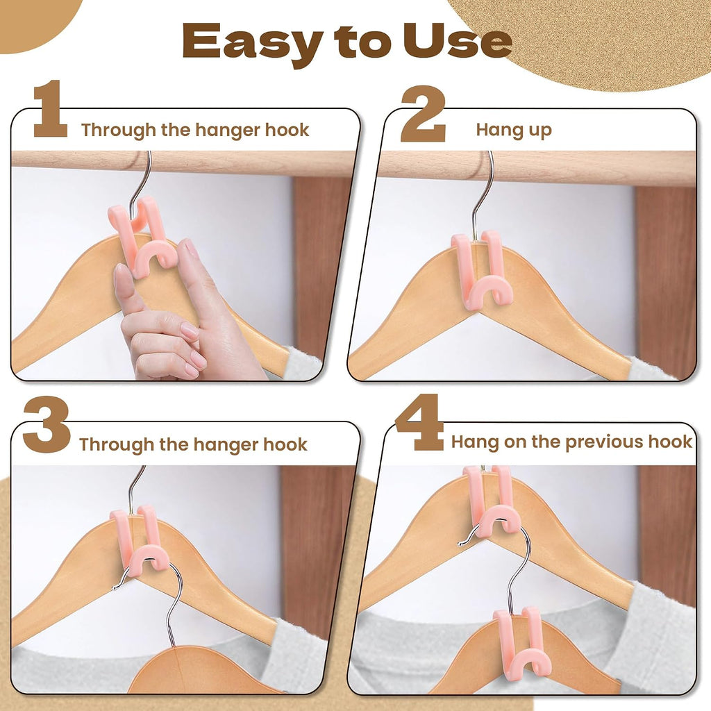 Mlici 60pc Space-Saving Hanger Hooks, Hanger Connector Hooks for Dorm, Pink