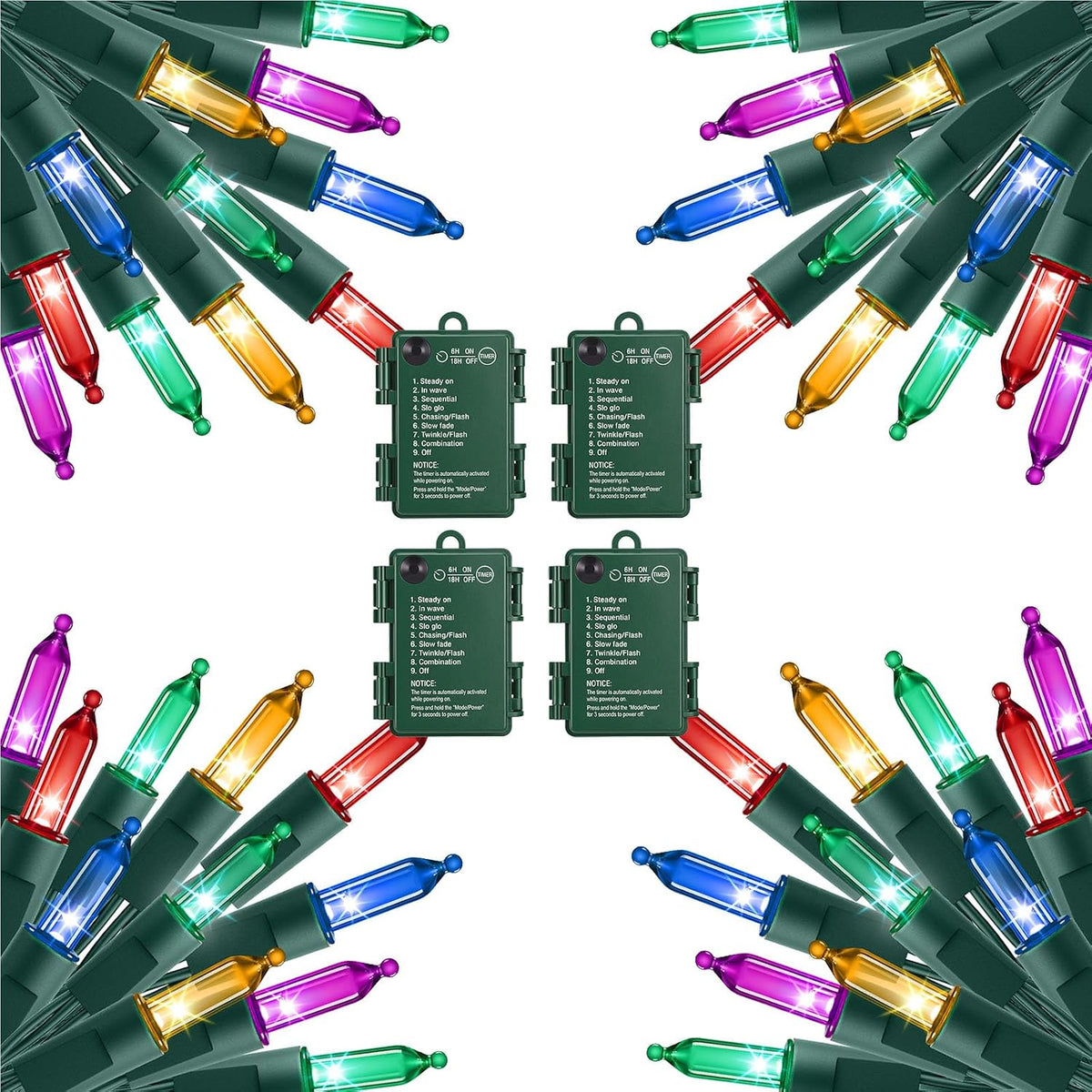 Brightown Battery Operated Christmas Lights, 4 Pack Total 200 LED 71.2Feet