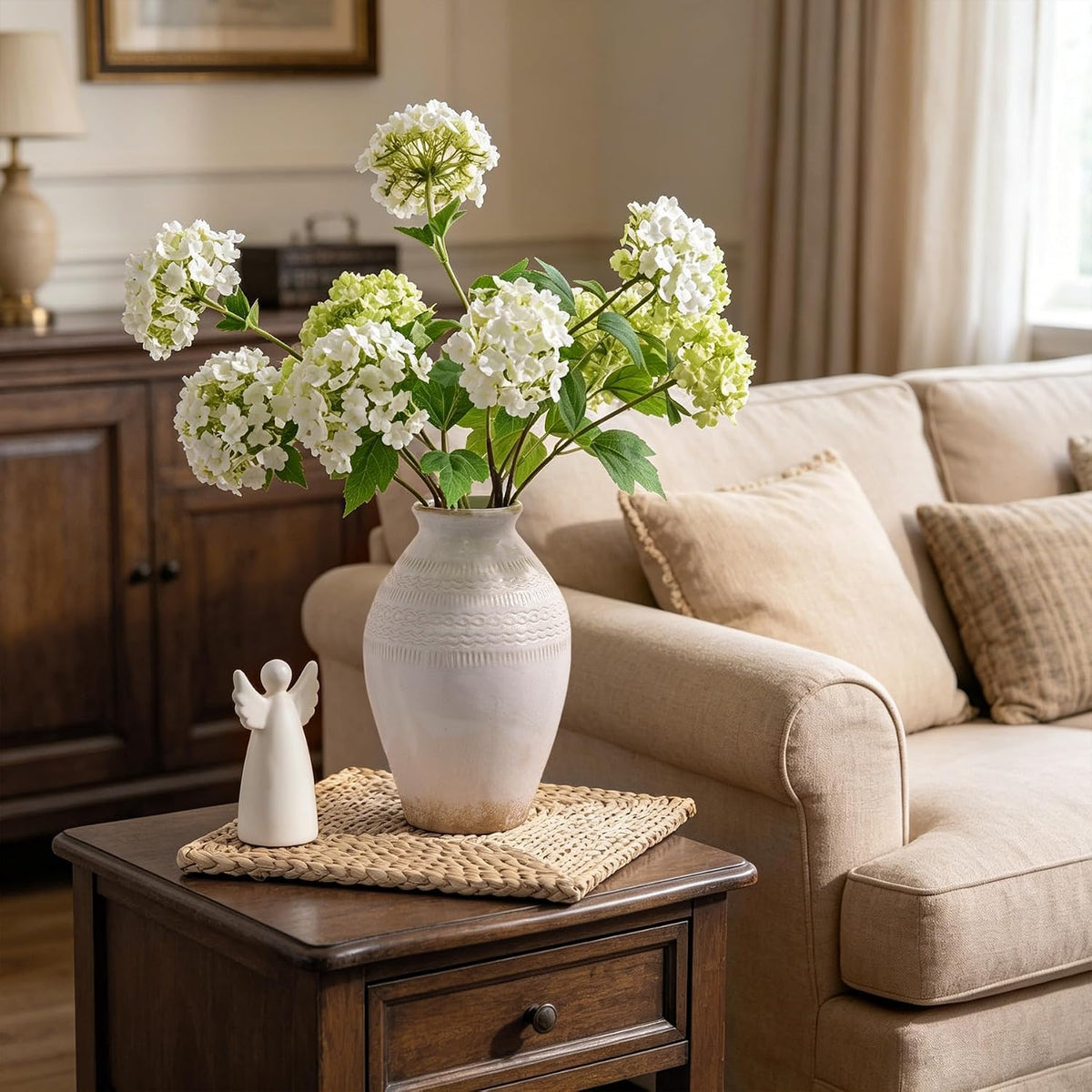 9.3 Inch Ceramic Rustic Flower Vase, White Distressed Farmhouse Vases