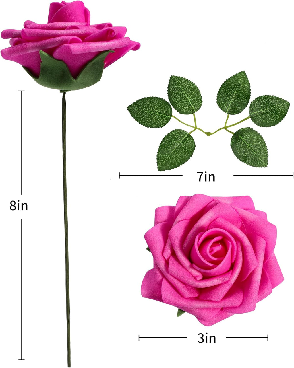 DuHouse 25Pcs Artificial Flowers Foam Roses Real Touch with Stems(Hot Pink)