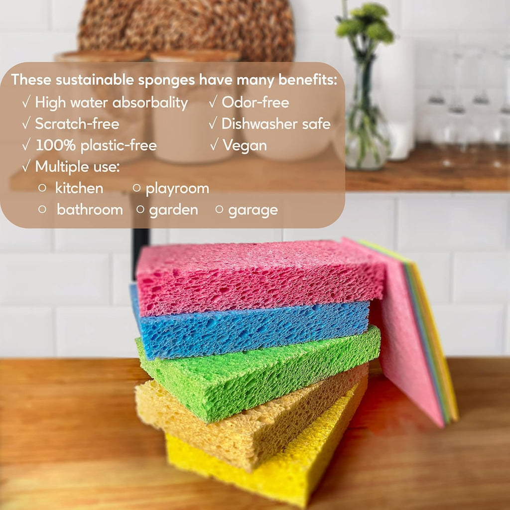 EPLANITA Pop-Up Sponges (10 Pack) Natural Cellulose, Scratch-Free Cleaning for Kitchen & Bathroom, Washing Up, Eco Scrub, DIY Crafts