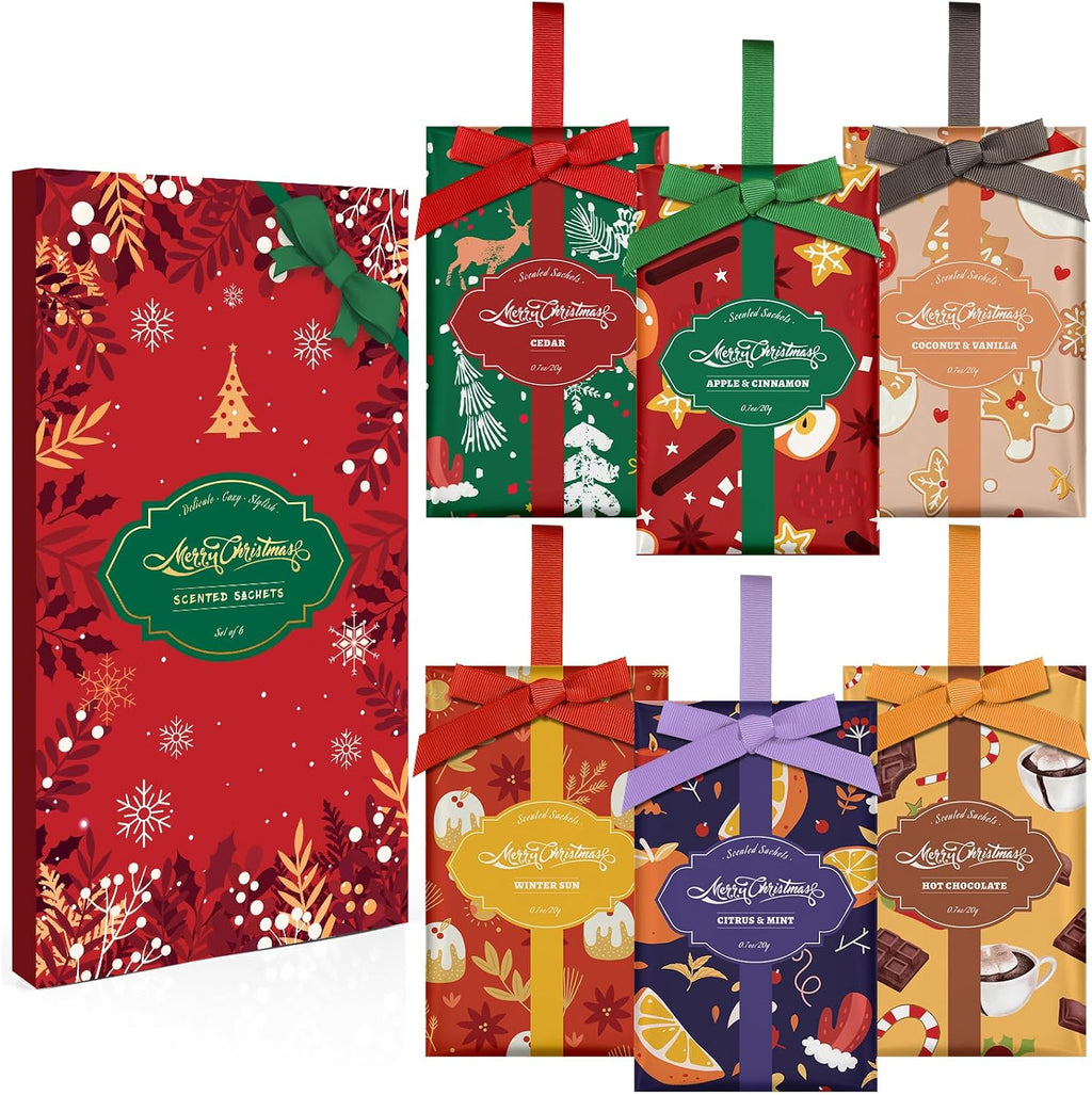 STRN Christmas Scented Sachets, 6 Large Hanging Sachet for Drawer & Dresser