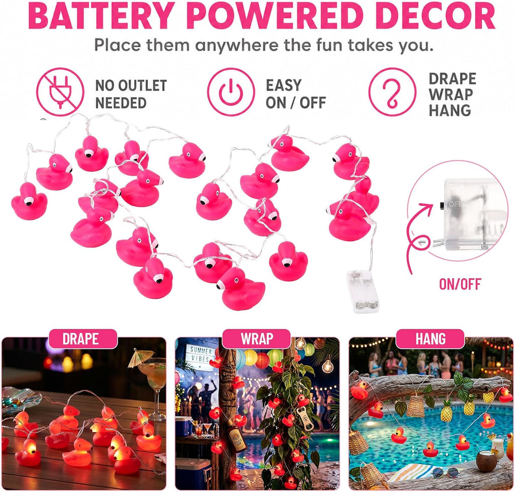 Deekin 3 Pcs Pink Flamingo String Lights Battery Operated Tropical Decor