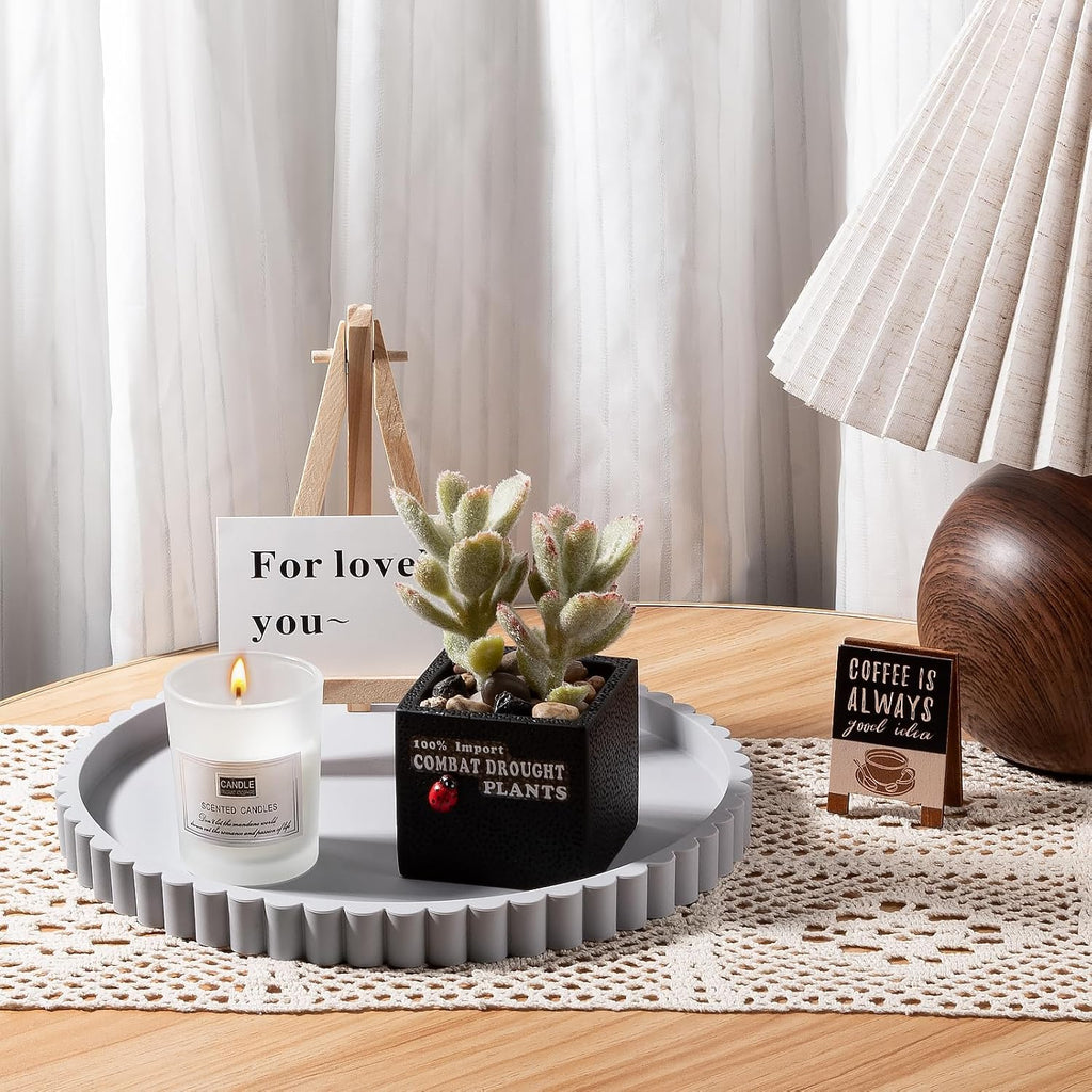 Round Bathroom Tray Perfume Organizer Coffee Table Decor, 9" Light Gray