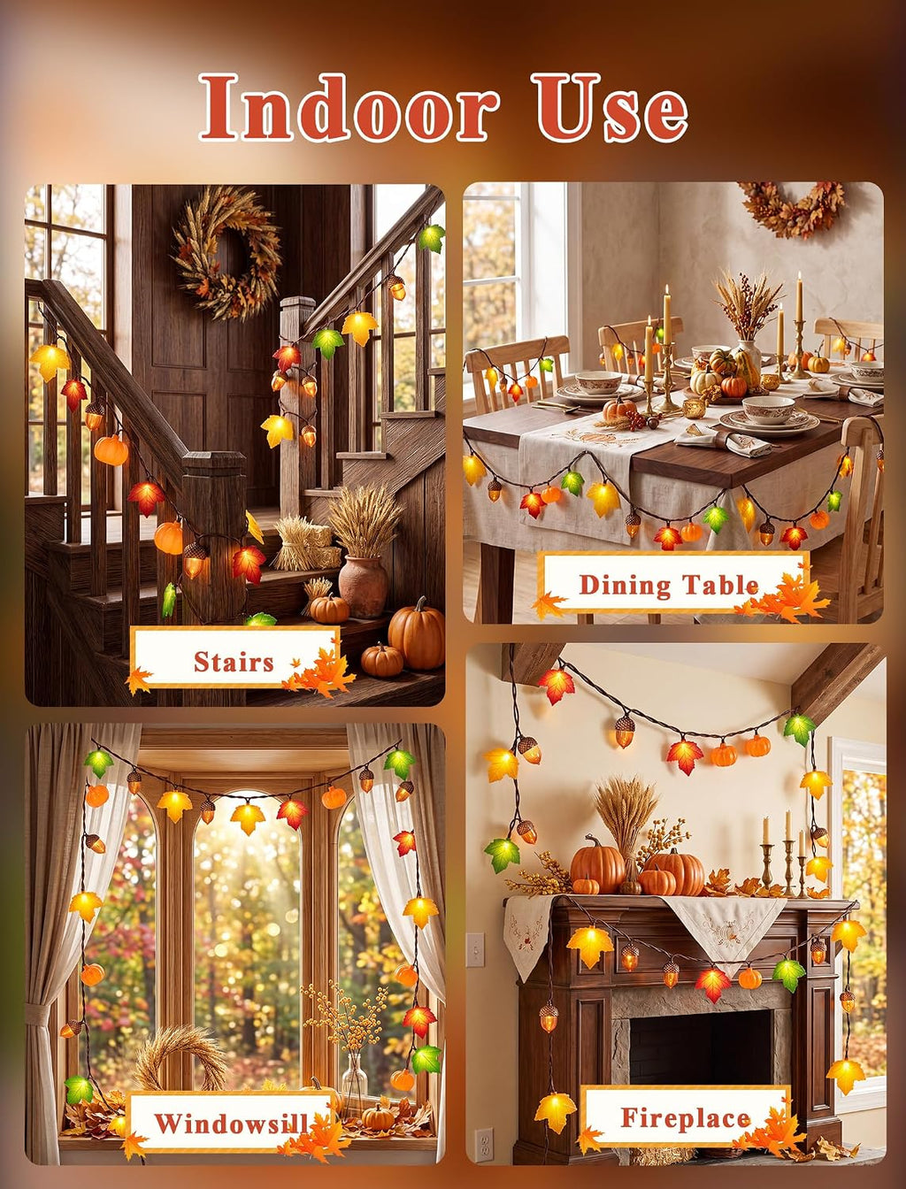 Fall Decor String Lights, 8.5FT 10 LED Thanksgiving Lights Outdoor Plug in