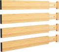 BAMEOS Bamboo Expandable Drawer Dividers – Fits 13.3"–19" Drawers, 2" High, Set of 4 | Spring-Loaded Bamboo Separator for Kitchen Island, Bathroom Vanity & Dresser Drawers
