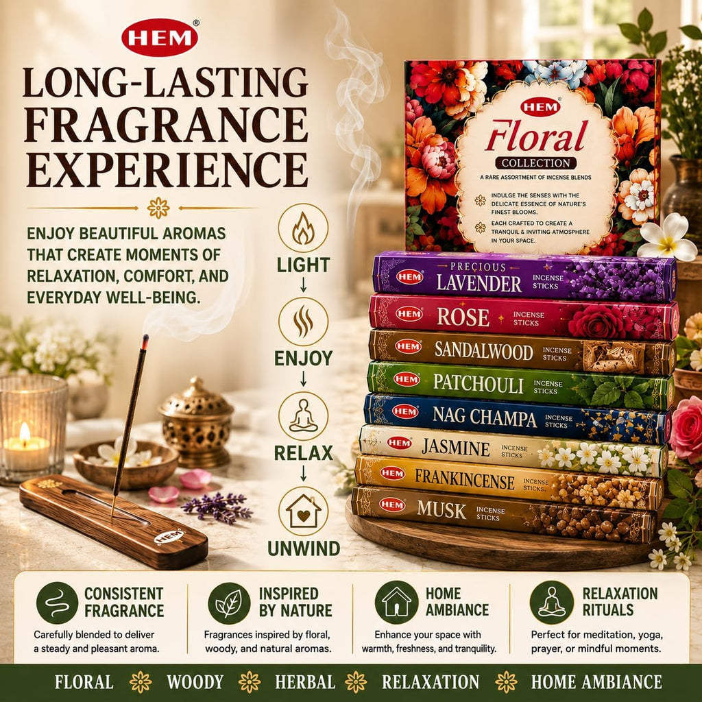 Hem Assorted Floral Incense Sticks, 6 Fragrances x 20 Sticks, 120 Total