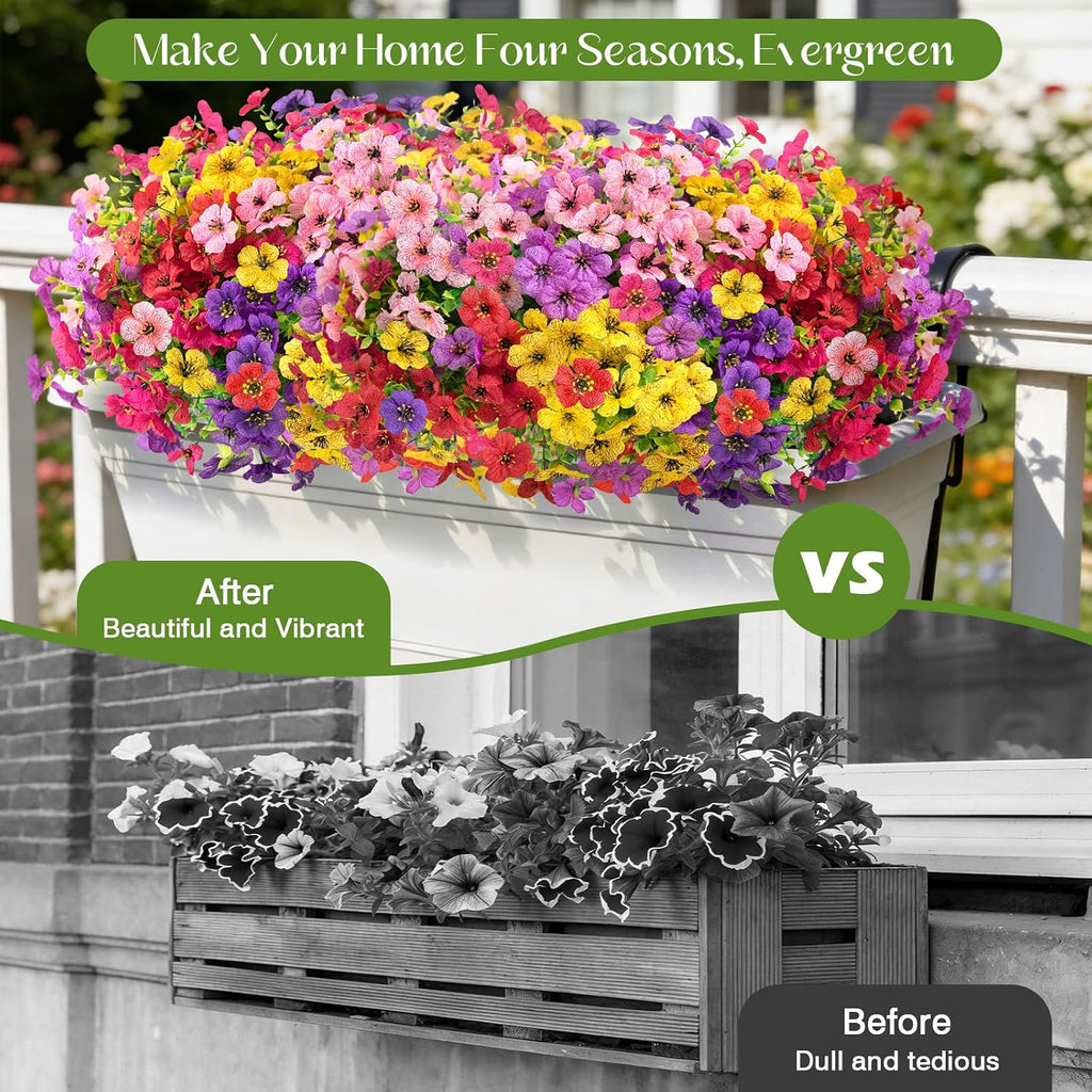 12 Bundles Artificial Flowers for Outdoors, Fake Silk Plastic Flowers for Outside, UV Resistant Faux Plants for Outside Garden Porch Window Home Planters Decoration (6 Multicolor)