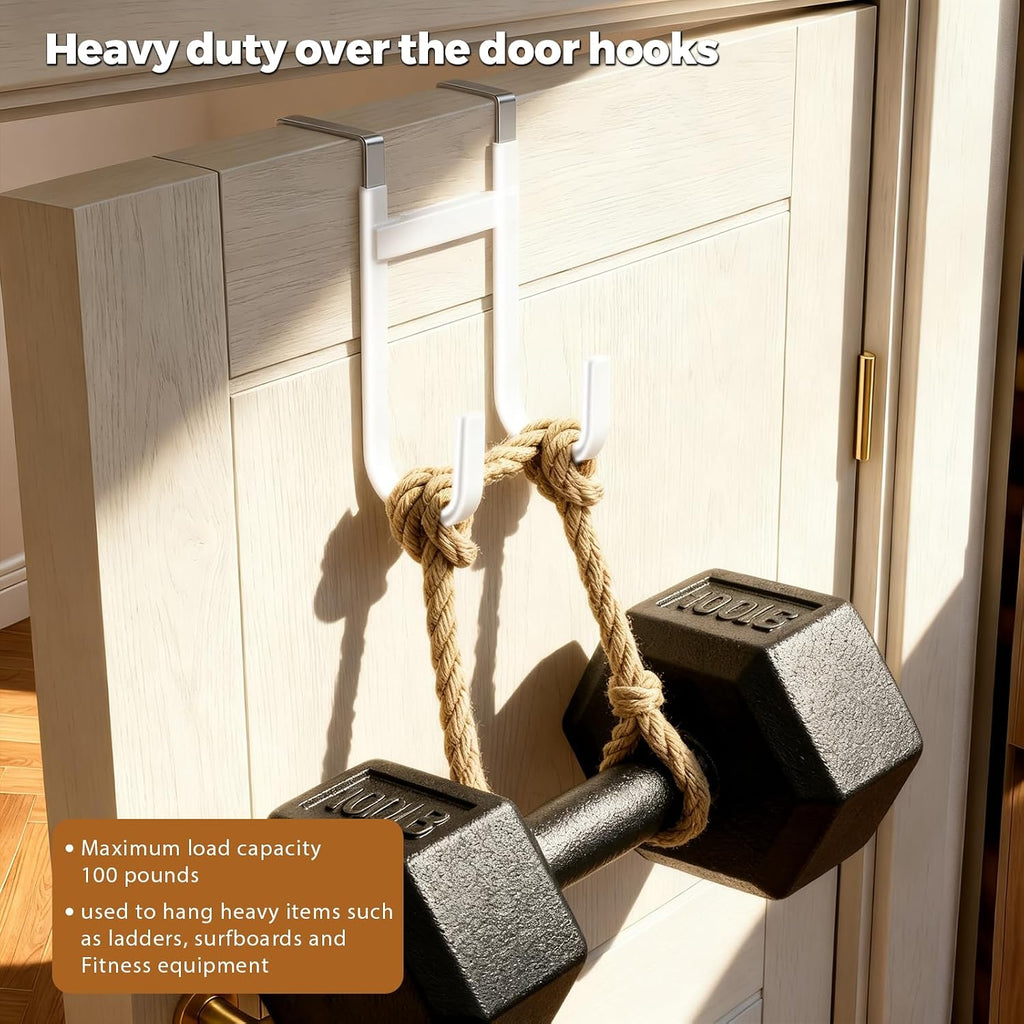 Over-the-Door Hooks, 4 Pack Heavy Duty Anti-Scratch Rubber Door Hangers for Hanging Coat, Towel, Bag and Key, Fit 1-3/8" Interior Doors, Perfect for Bathroom Bedroom and Kitchen, White