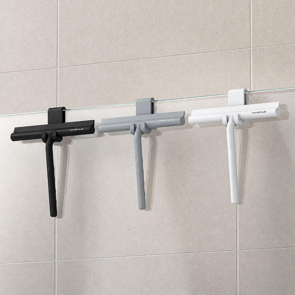 Minismus Silicone Shower Squeegee with Black Hook, Shower Glass Cleaner