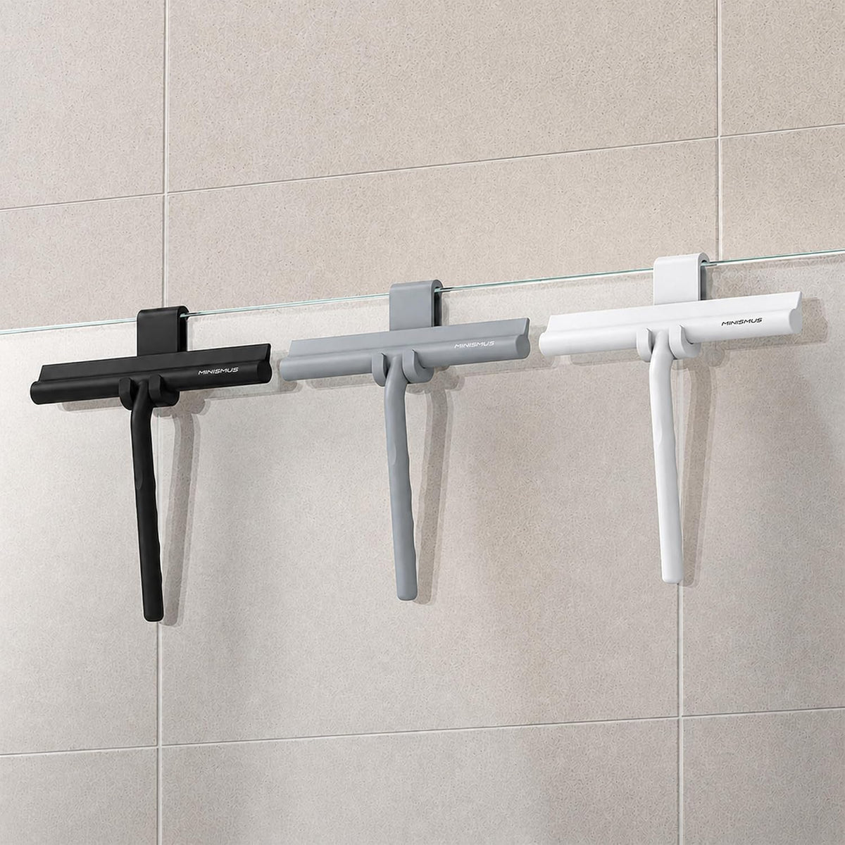 Minismus Silicone Shower Squeegee with Black Hook, Shower Glass Cleaner