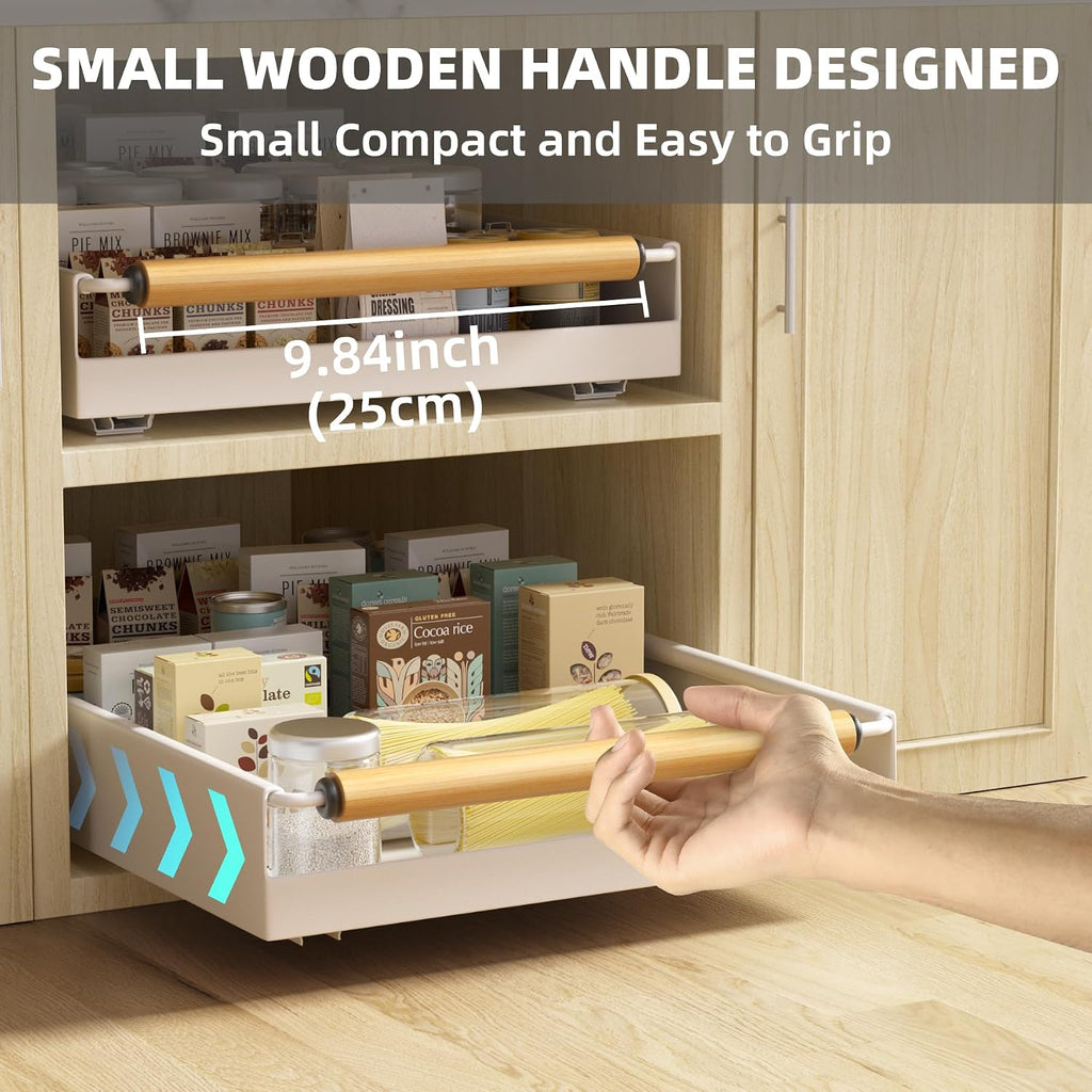 Pull Out Cabinet Organizer, 15.3'' Deep Expandable Slide Out Cabinet Organizer Fixed with Adhesive Nano Film, Slide Out Drawers Pull Out Tray for Cabinet in Kitchen, Pantry, Bathroom, White