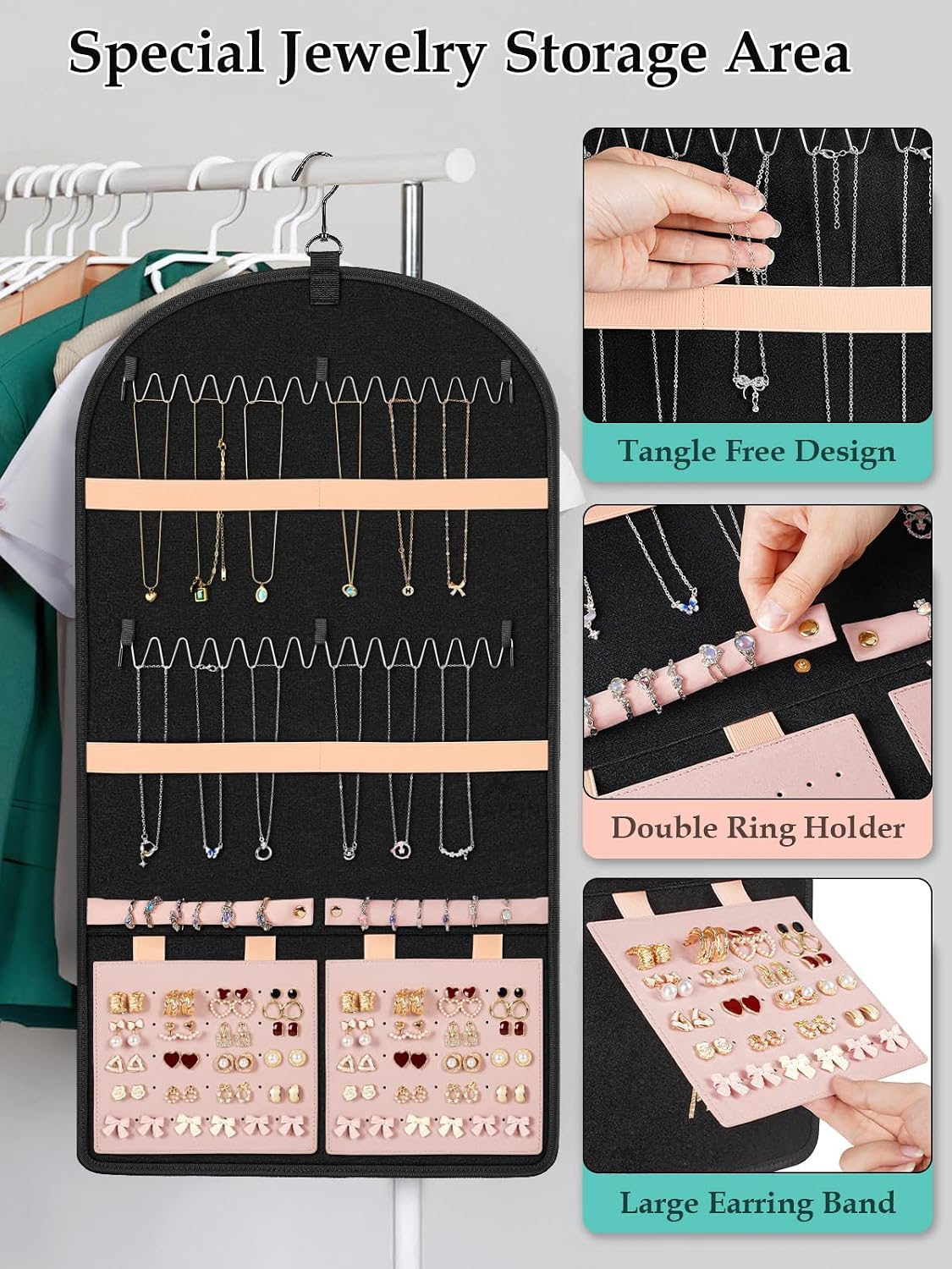 MATEIN Hanging Jewelry Organizer with Removable Zipper Jewelry Pouches