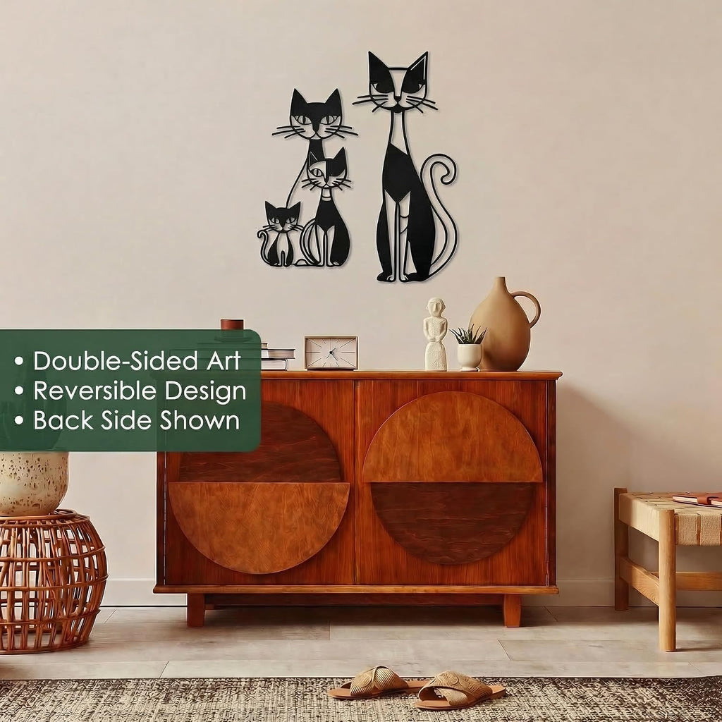 Sanwarm Wall Decor, 2 Pieces, Black Metal, for Home Cat Abstract
