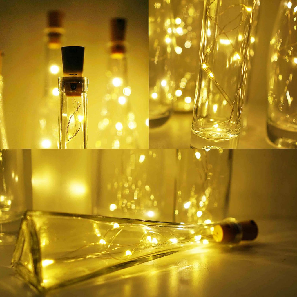 Wine Bottle Lights with Cork, 15 Pack Battery Operated 10 LED Cork Shape Silver Wire Colorful Fairy Mini String Lights(No Bottles) for DIY, Party, Christmas, Wedding Decor (Warm White)