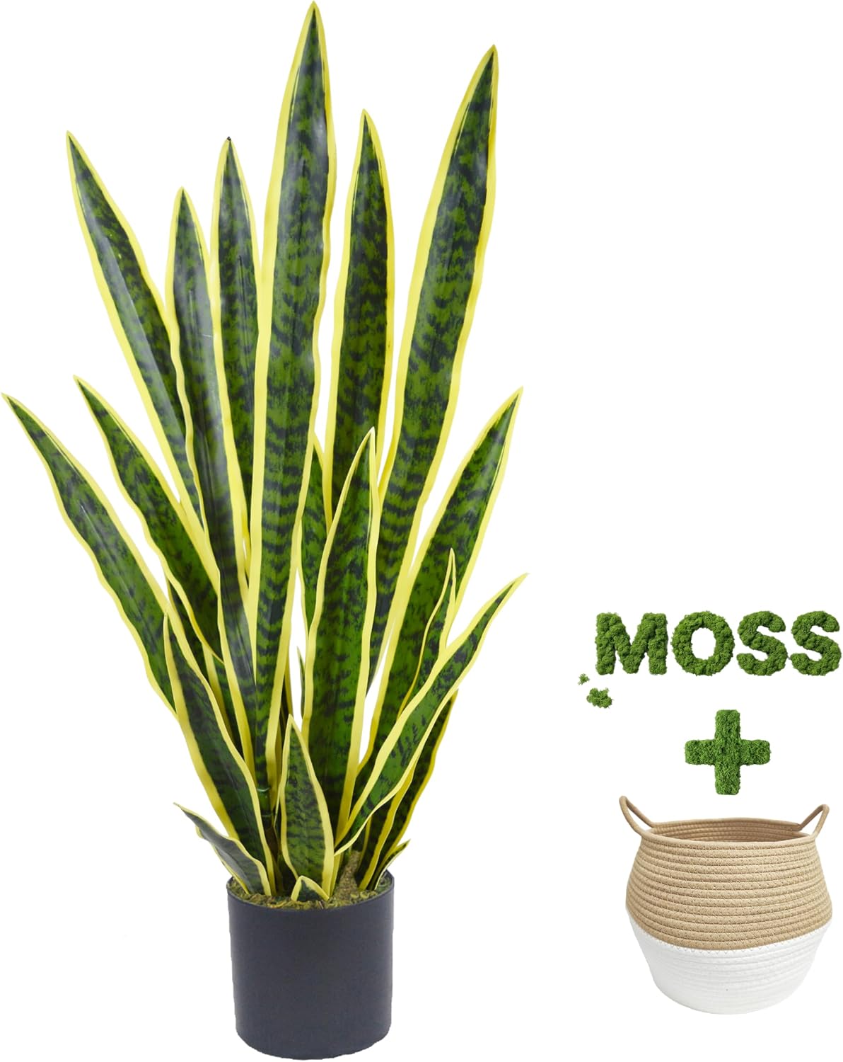 Warmplants Artificial Snake Plant 3ft Fake Sansevieria with Woven Basket