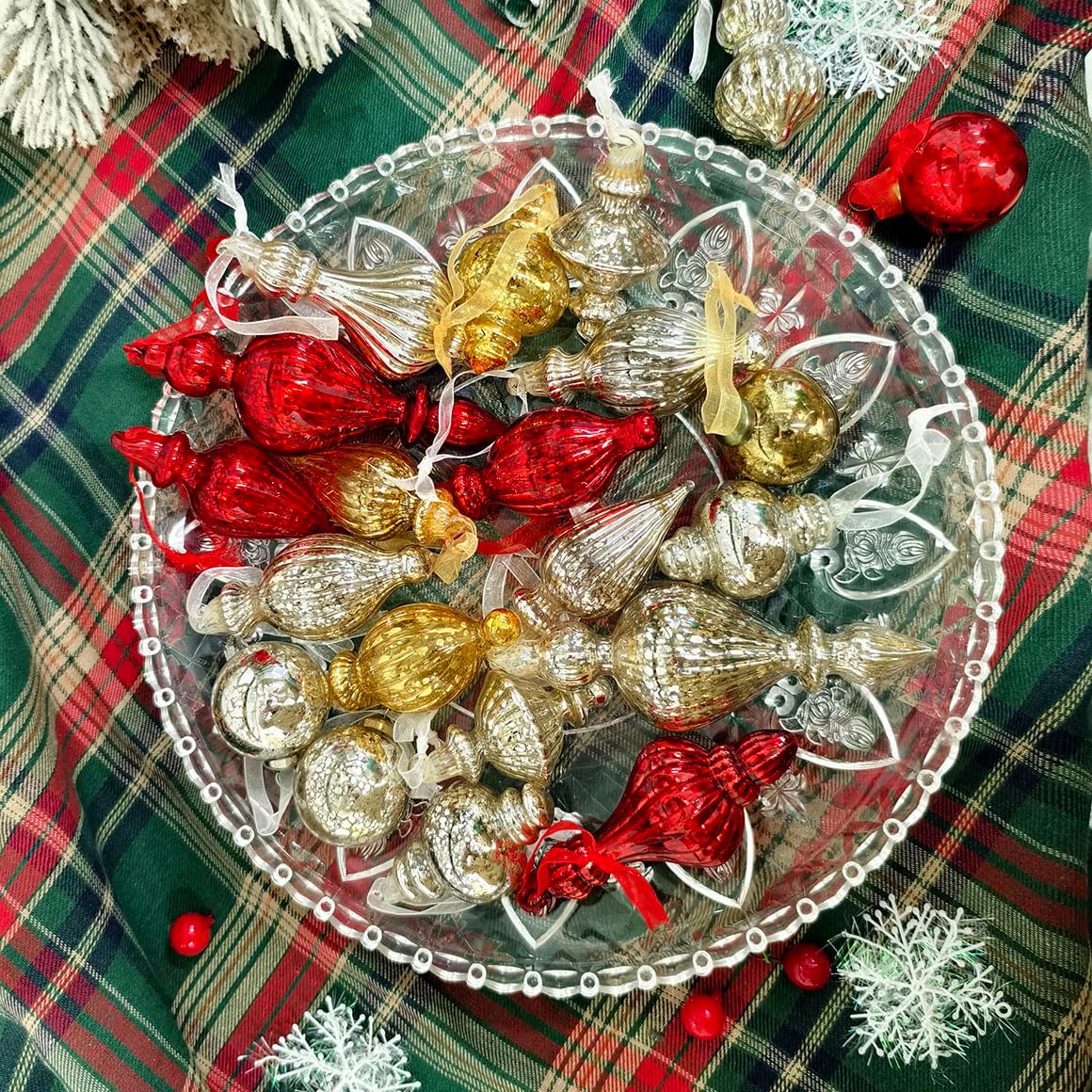 Christmas Ball Ornaments Mercury Glass Drop Ornaments Holiday Trees Wreaths & Garland Decor Silver Color Size: 1.57''-5.39''(17 Pieces)