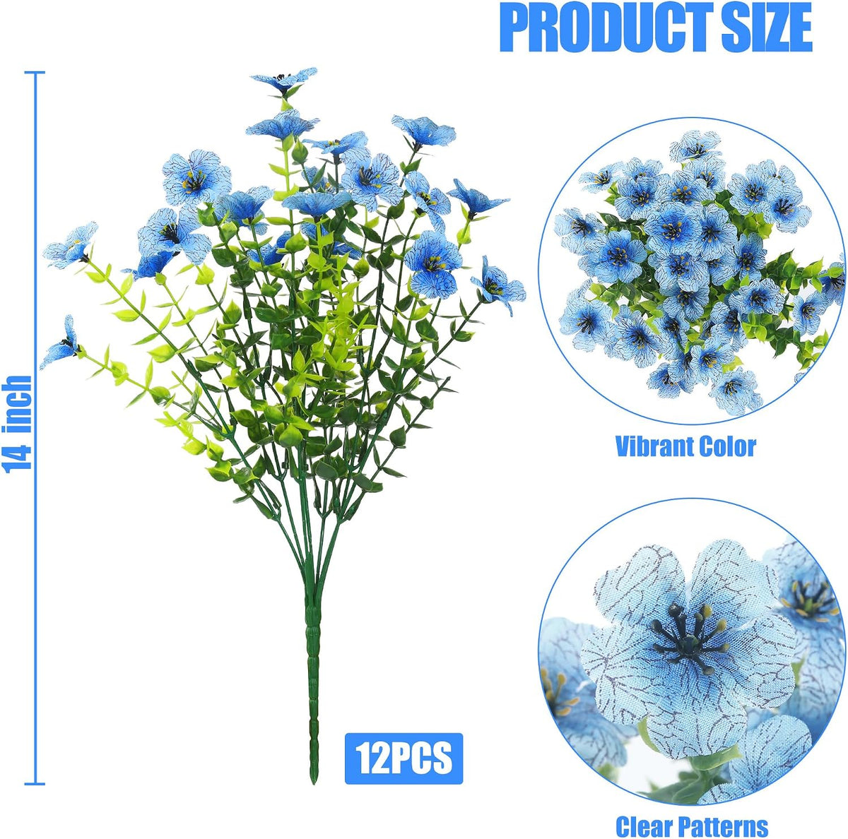 Sggvecsy Artificial Flowers for Outdoors 12 Bundles Realistic Faux Plants UV Resistant Fake Silk Daisy with Eucalyptus for Boxwood Planter Patio Porch Outside Spring Summer Decoration(Blue)
