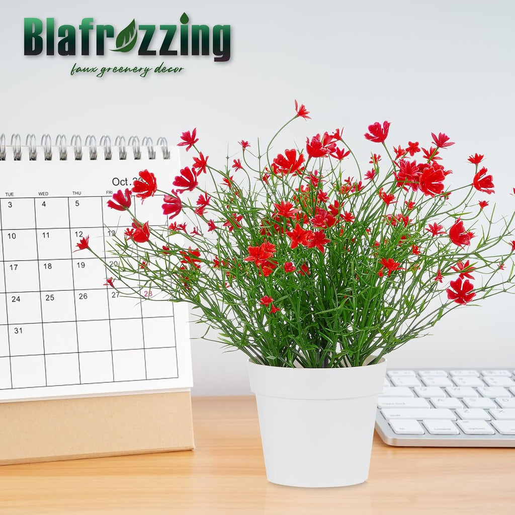 Artificial Babys Breath Potted Fake Plants with Flowers Faux Plants Indoor for Home Office Bookshelf Table Room Decor (Red)