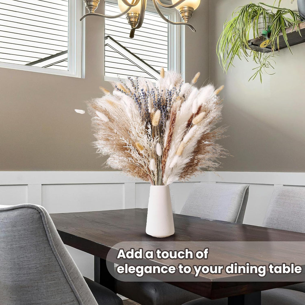 Dried Pampas Grass Bouquet – Floral Decor for Home, Wedding, Mantel & Table Centerpiece – Beige & White Pampas, Bunny Tail Dried Flowers, Lavender – Boho Chic, Rustic Farmhouse & Aesthetic Room Decor