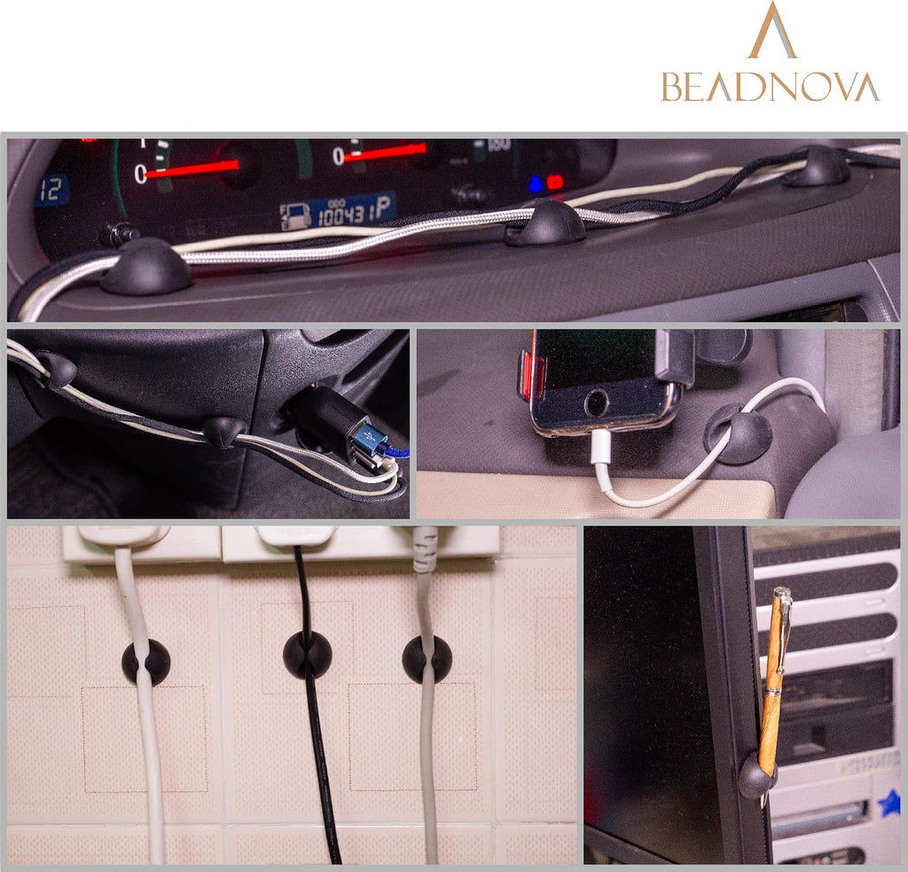 BEADNOVA Cable Clips Cord Organizer Cable Management Wire Cord Holder 1 Slots Adhesive Wire Holder for Car Charging Accessory PC Office Home (Black, 8 pcs)