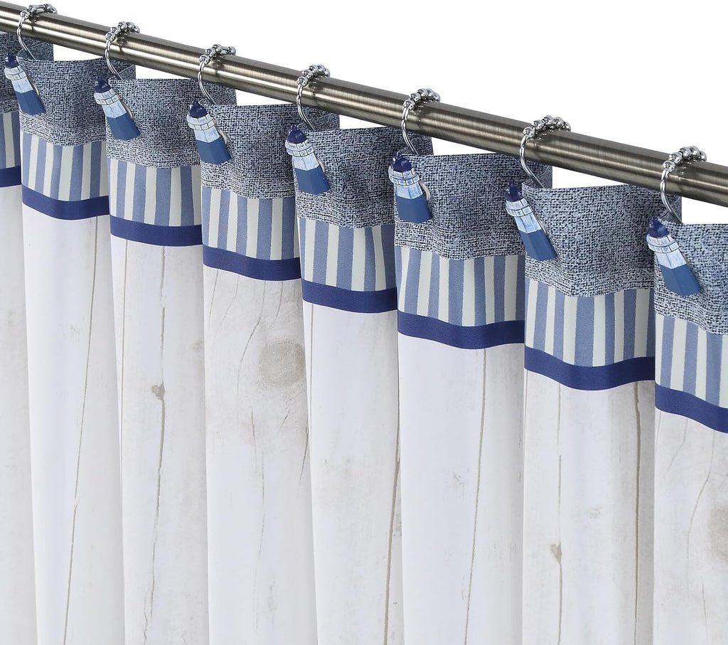Lighthouse Decorative Shower Curtain Hooks,5 Roller Ring Balls Designed Coastal Hooks for Bathroom Curtains,Set of 12