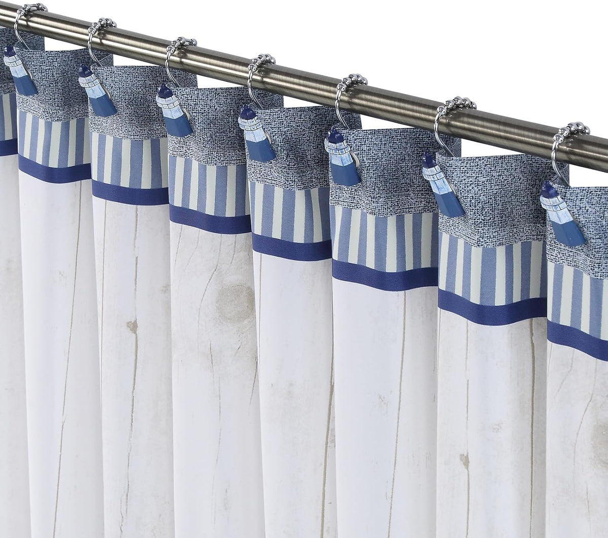 Lighthouse Decorative Shower Curtain Hooks,5 Roller Ring Balls Designed Coastal Hooks for Bathroom Curtains,Set of 12