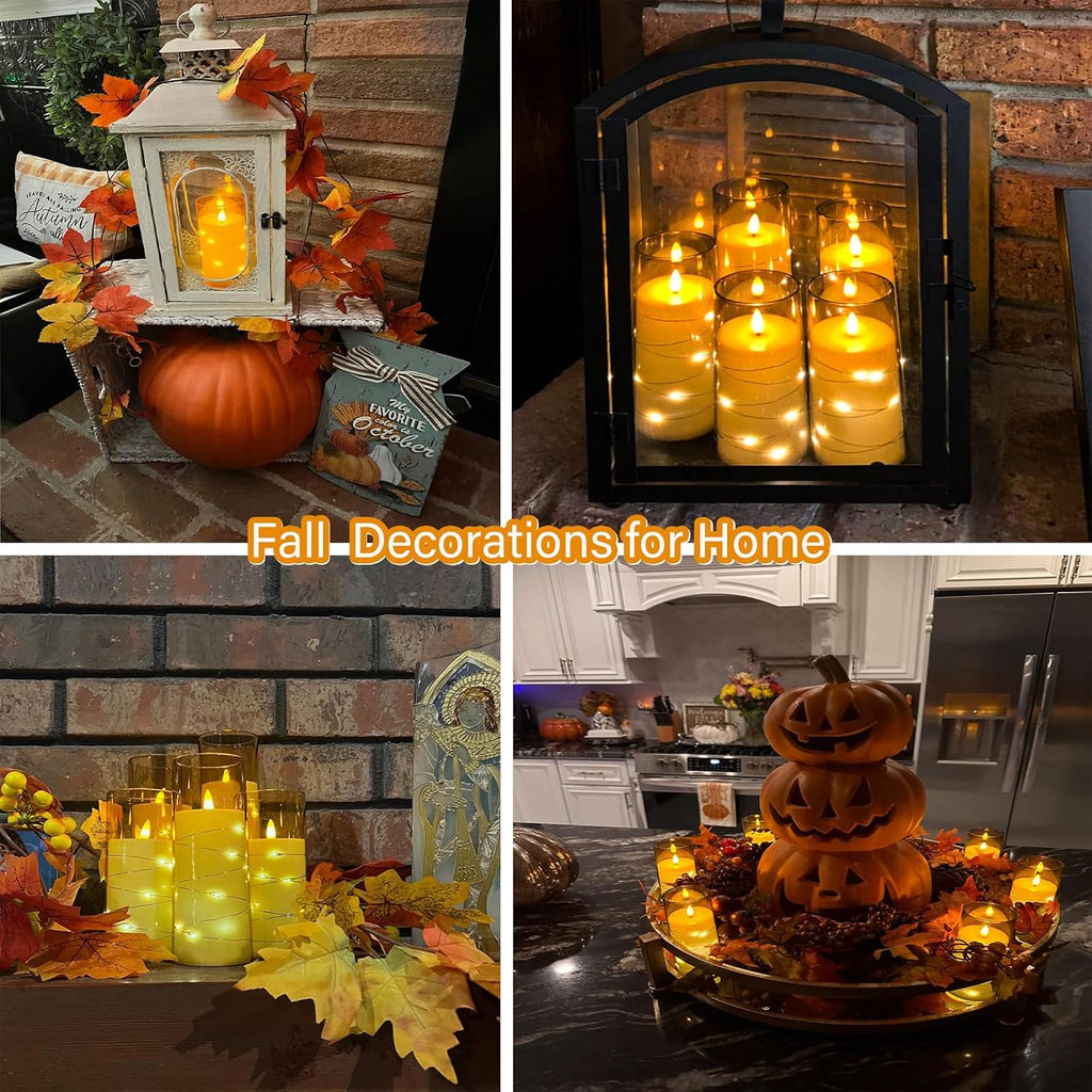 Amber Flickering Flameless Candles with Remote Timer, 6 pcs LED Battery Operated Candles with String Lights, Same Size D3 H6