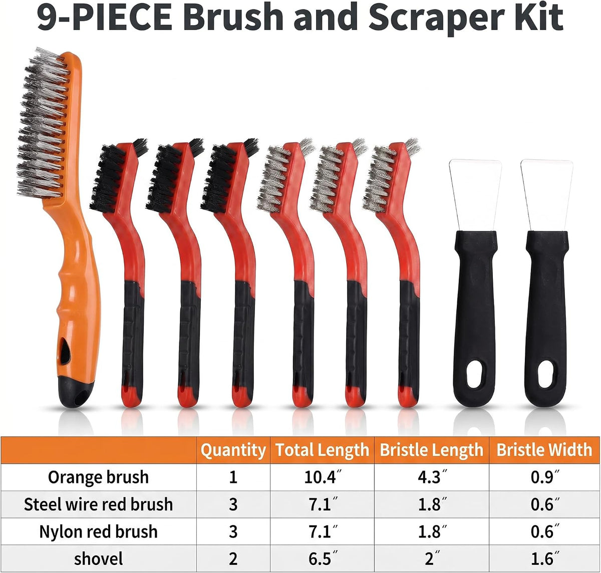 Wire Brush Set 9PCS - Heavy Duty Steel Metal Brush for Rust Removal