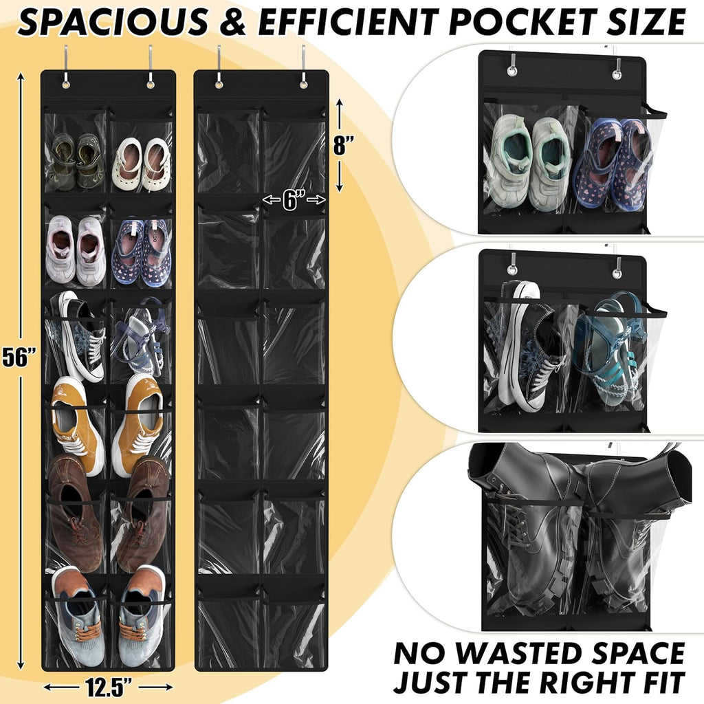 Simple Houseware 12 Pockets Large Over Door Shoe Organizer, 2 Pack, Black