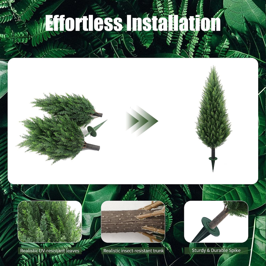 3.3ft Artificial Cedar Topiary UV Resistant Trees Set of 2 with Spike