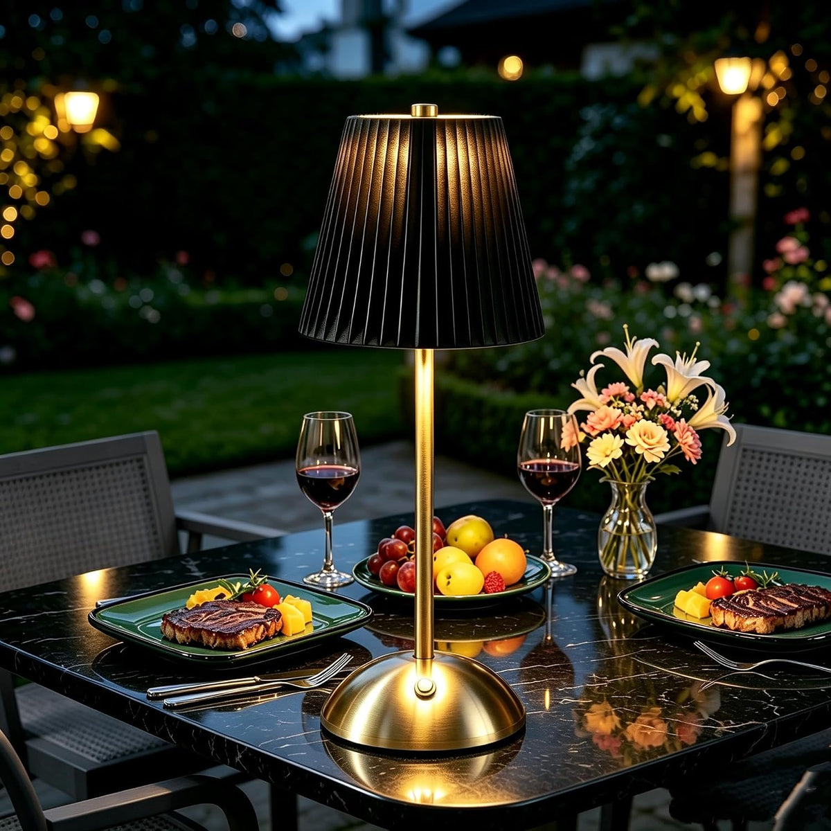 Cordless LED Table Lamp with Dimmer, Built-in Rechargeable Battery, 3-Level Brightness, Patio Table Lamp, Bedside Night Lamp, Ambient Light for Restaurant, Antique Brass (Black)