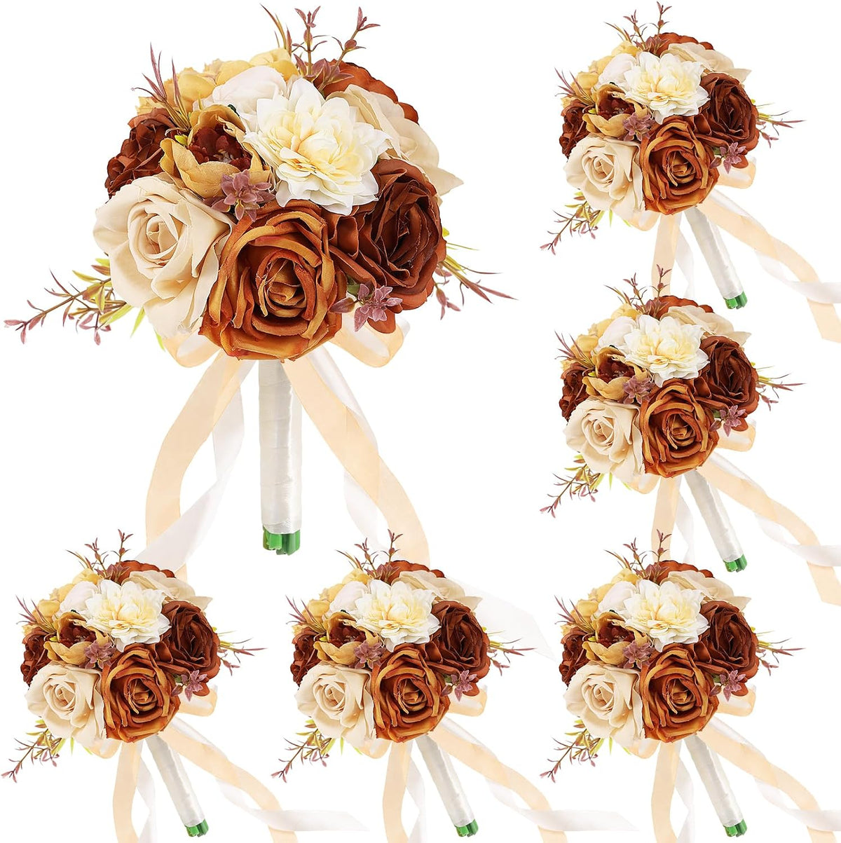 Set of 2 Bridesmaid Bouquets for Wedding - 7 Inch Artificial Flowers Bouquets for Ceremony Anniversary Centerpieces Decorations - Wildflower