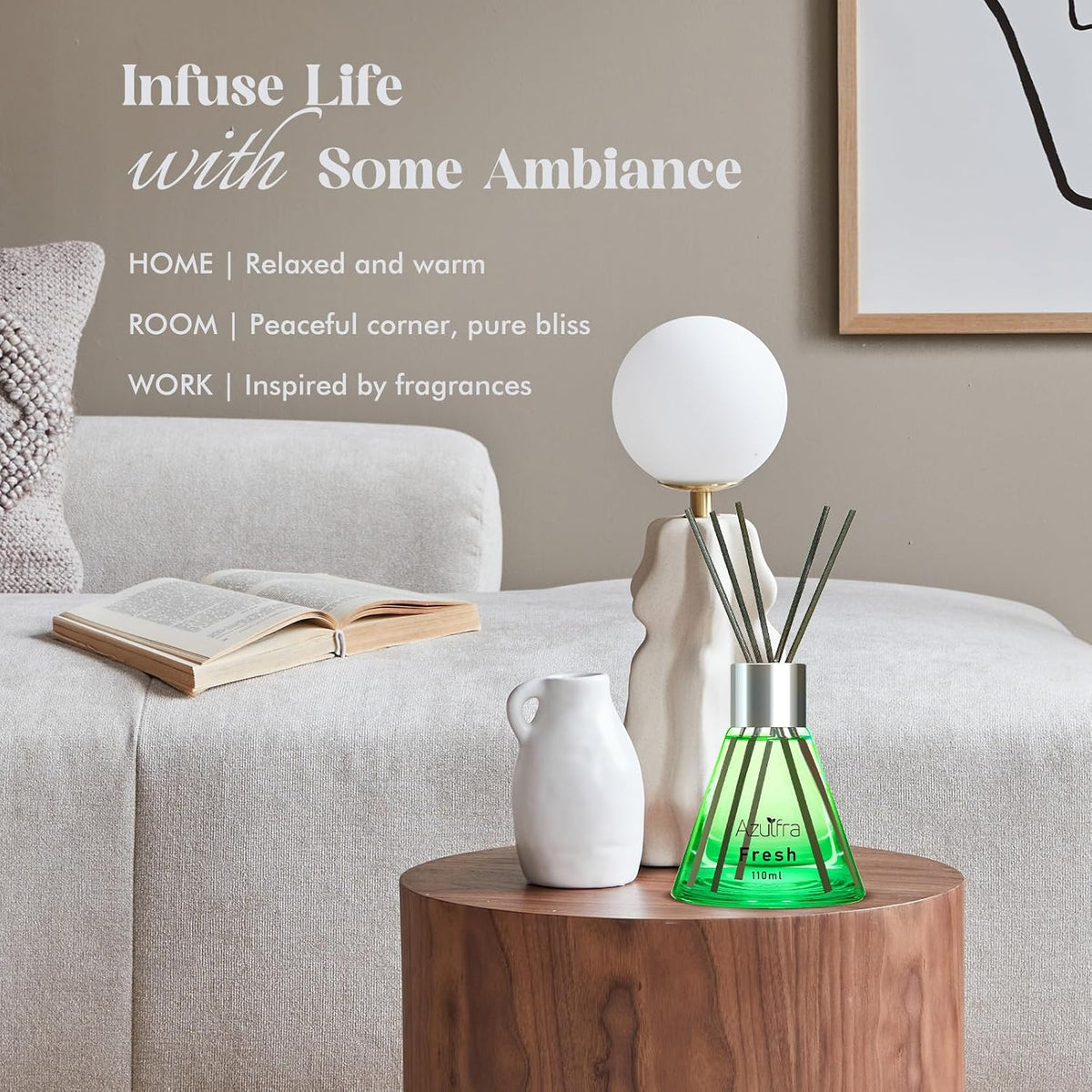 Azulfra Reed Diffuser Set, Fresh Scented Diffuser for Home, 3.4 oz