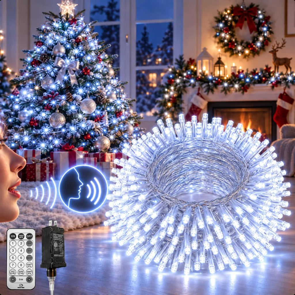 KAQ 240LED 88FT Christmas String Lights Voice Controlled Remote, Cool White