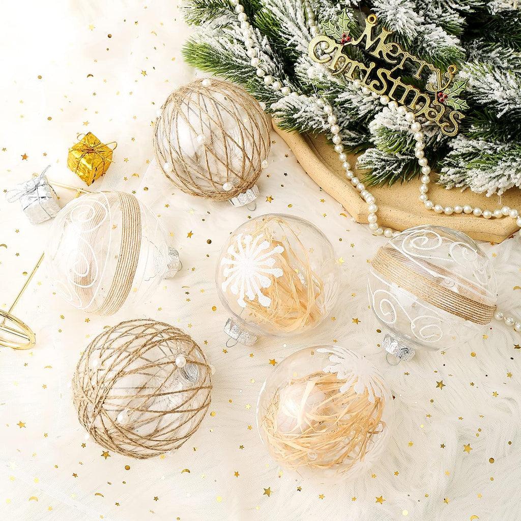 XmasExp Christmas Ball Ornaments Set, Farmhouse Shatterproof Christmastree Decorations,6ct Large Plastic Hanging Ornaments,100mm/4,Neutral